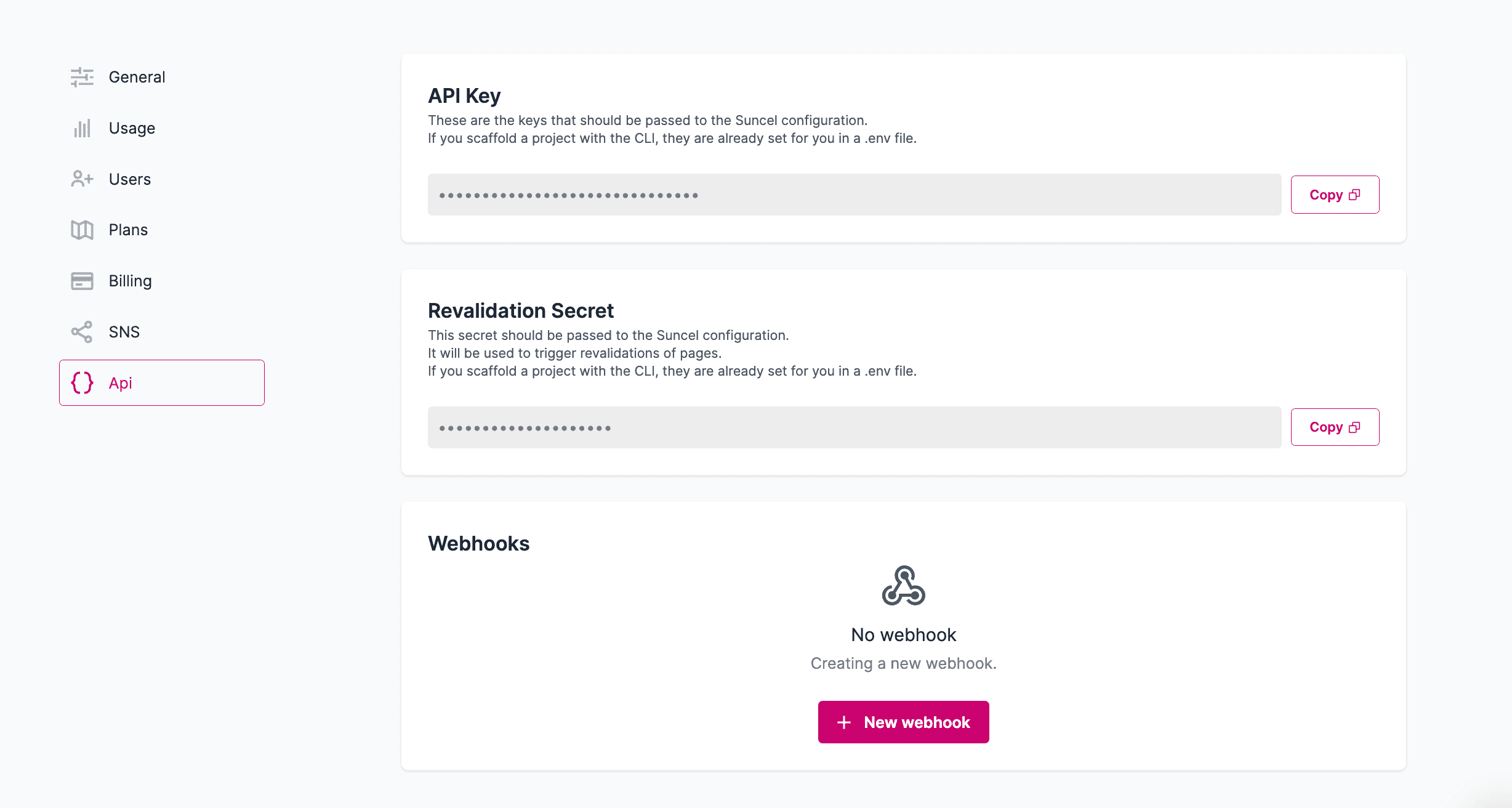 Suncel dashboard - API section