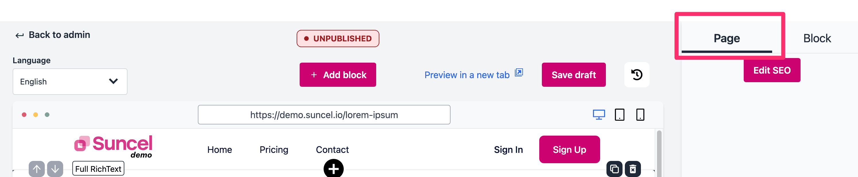 right bar page tab