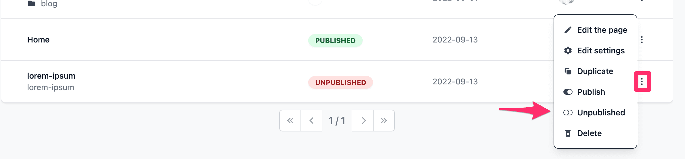 unpublish page